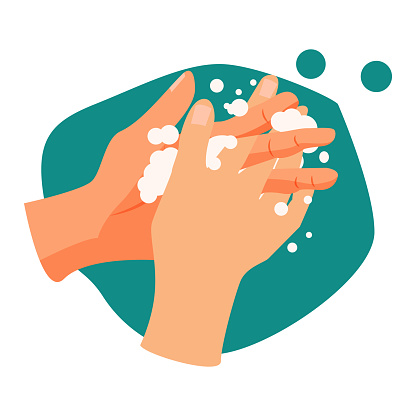 illustration of hands being washed.